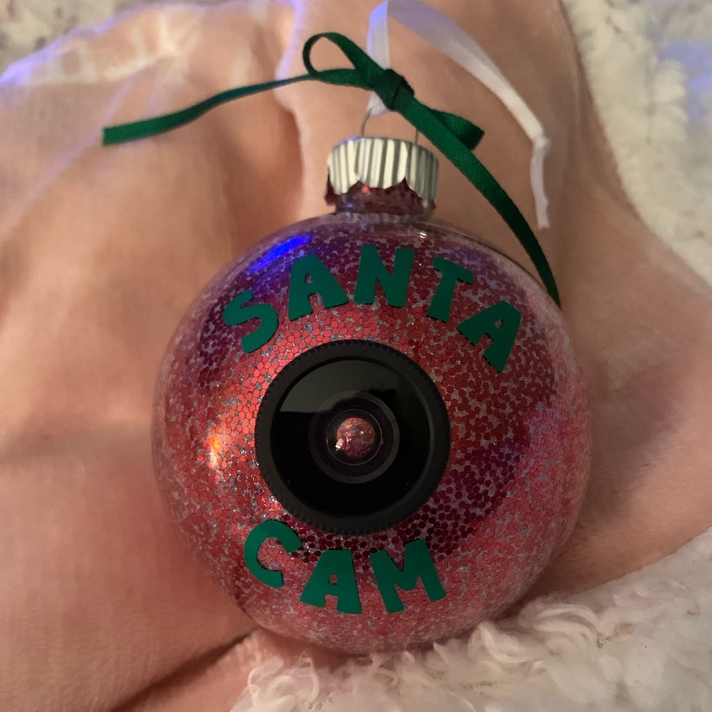 Santa Cam! Glass ornament! Glitter! Vinyl! Camera! Fun! Holiday! Christmas!